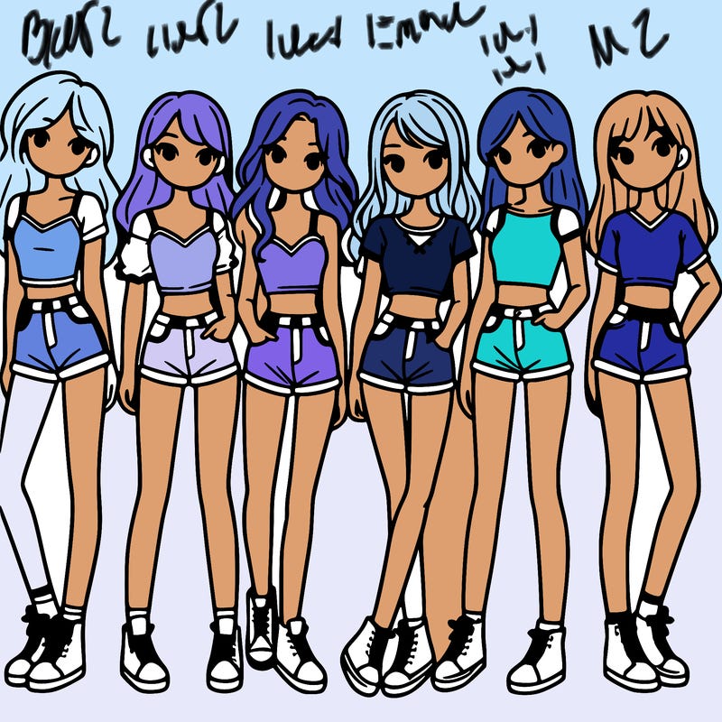 a group of girls wearing crop tops and shorts