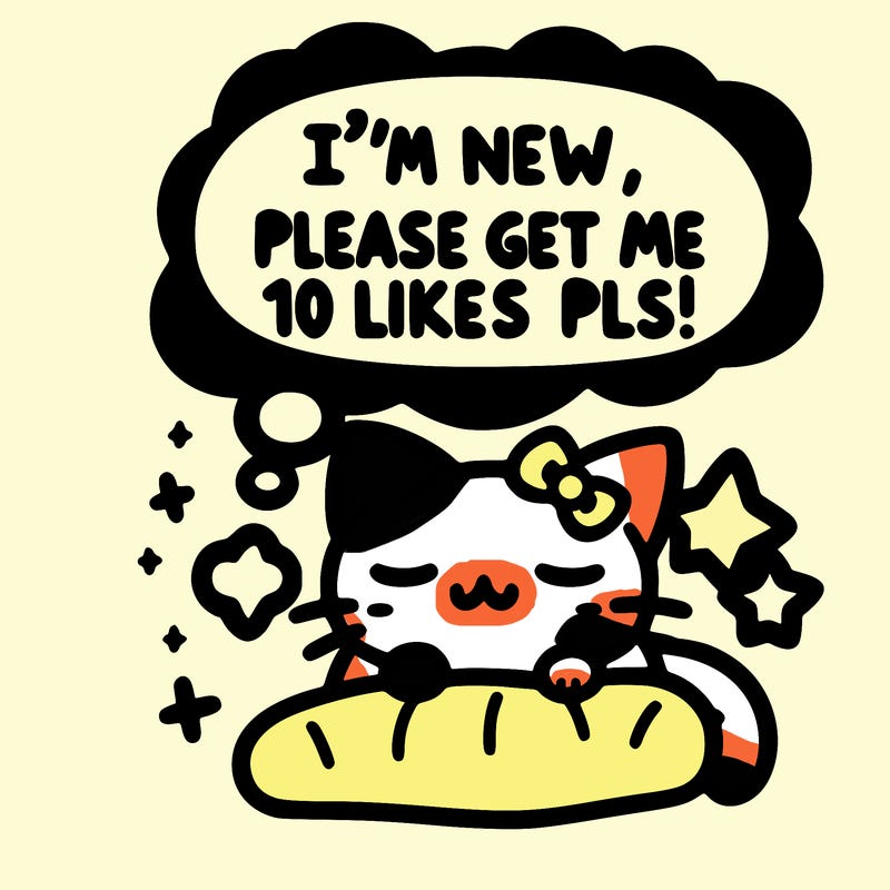 kitty taking a nap dream talking and saying "i'm new, please get me at least 10 likes pls!!"