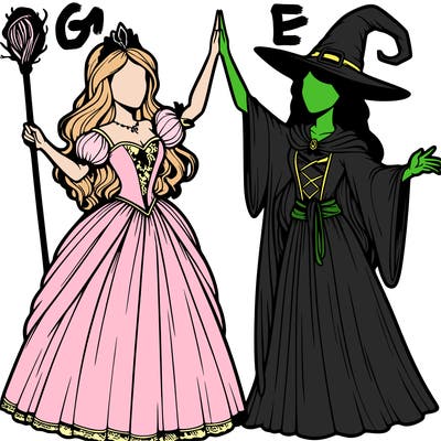 detailed realistic split of a princess and a witch