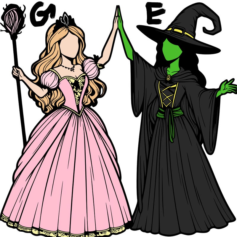 detailed realistic split of a princess and a witch