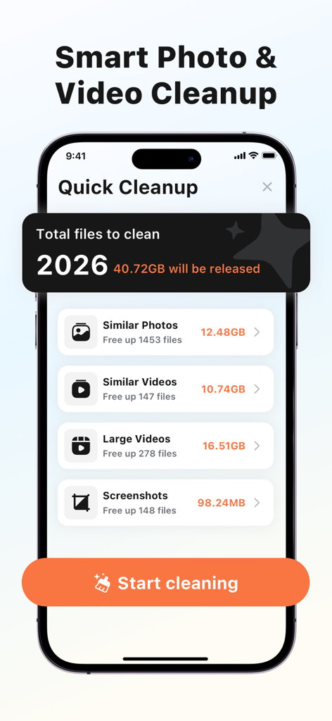 ClearPico:Clean Up Storage - ClearPico app interface showing storage optimization options for photos and videos