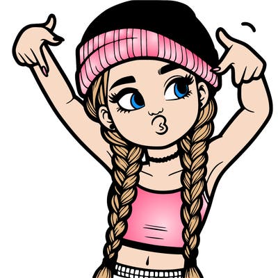 realistic teenage girl with braids and a beanie and crop top doing 🫶🏼