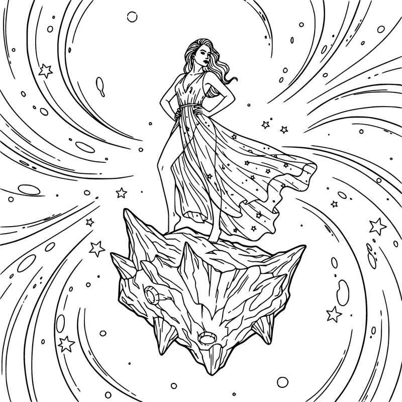 beautiful woman posing on asteroid in space