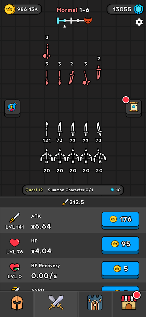 Paper War - Gameplay screen of Paper War showing the army battle grid and character upgrade menu.