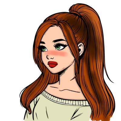 realistic girl with a high ponytail