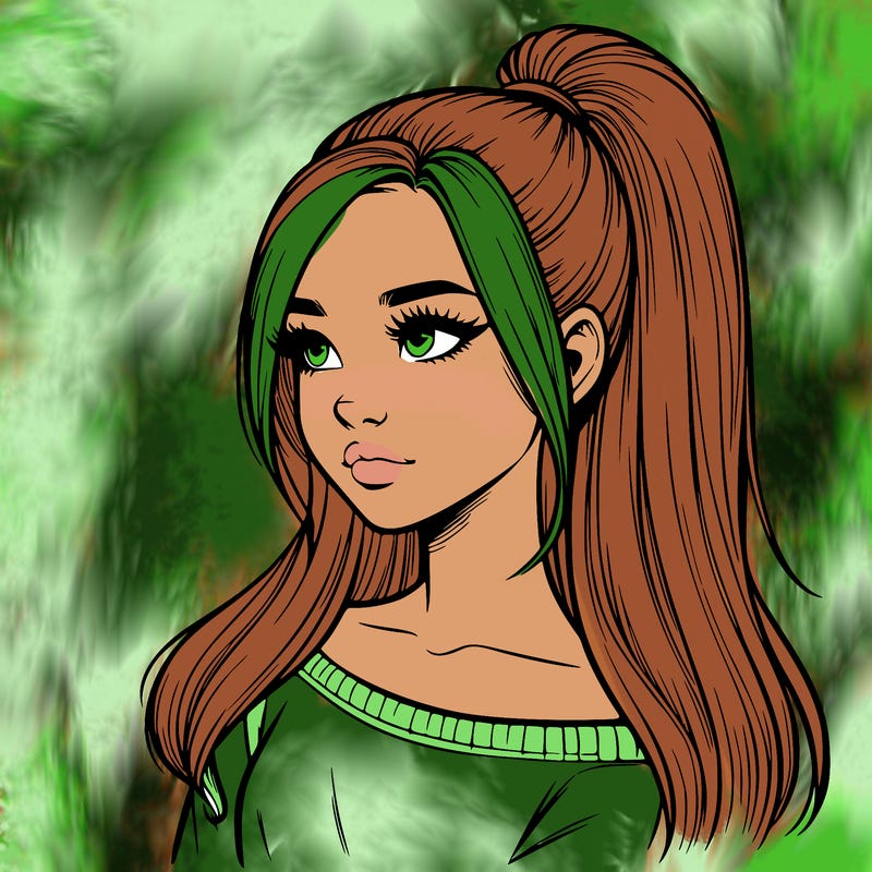 realistic girl with a high ponytail