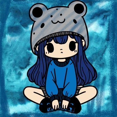 a girl wearing a frog hat and some frog socks