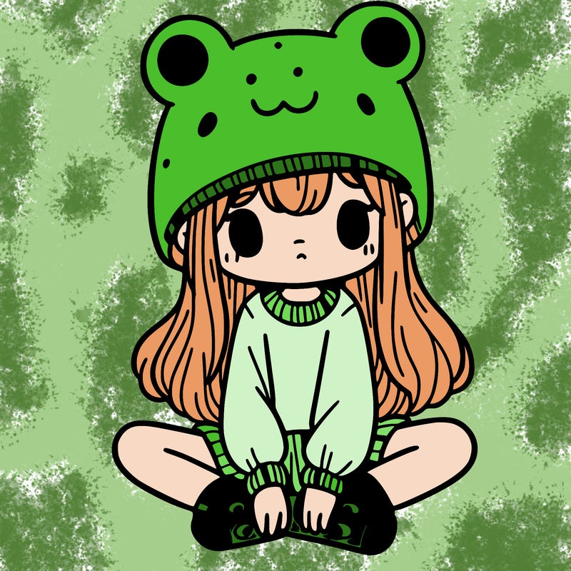 a girl wearing a frog hat and some frog socks