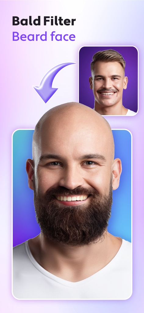 A man trying on a bald head and full beard using the Cosmo AI hairstyle editor app