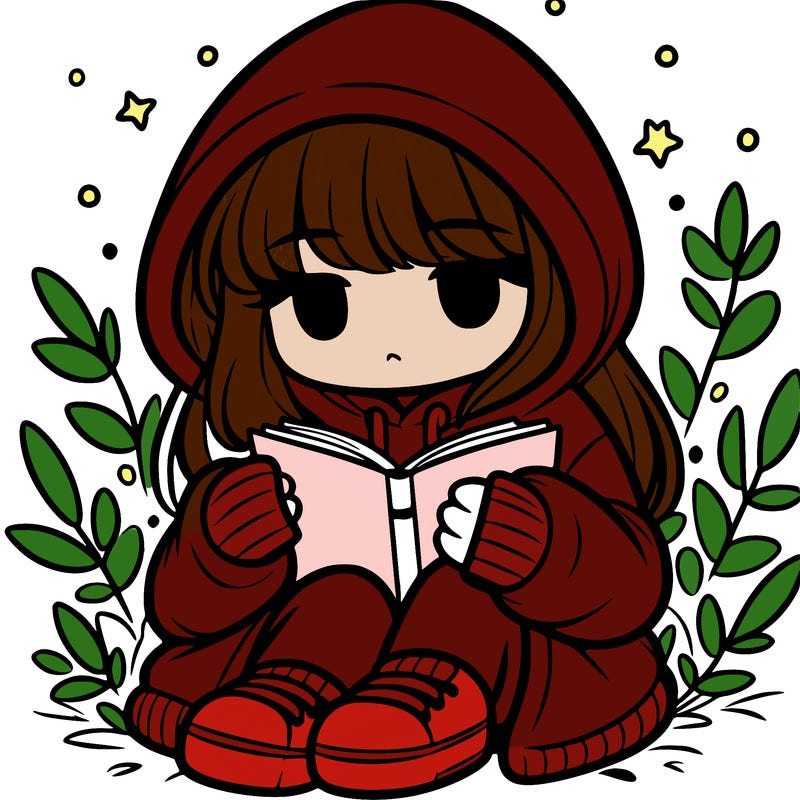 girl in oversized hoodie reading a book