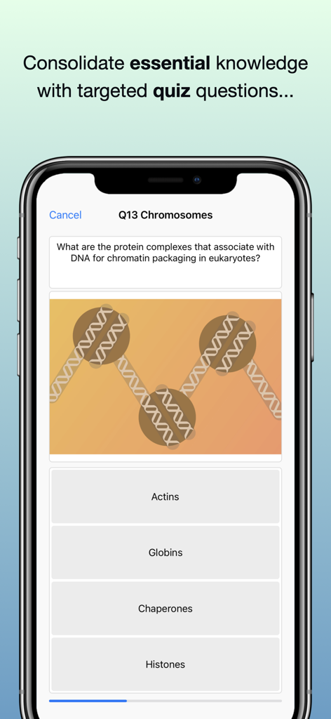 Codon One: Learning Biology - A biology quiz question about DNA packaging on a smartphone