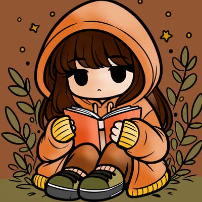 girl in oversized hoodie reading a book
