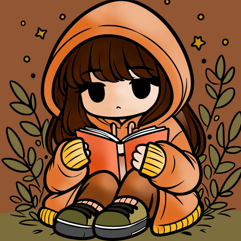 girl in oversized hoodie reading a book