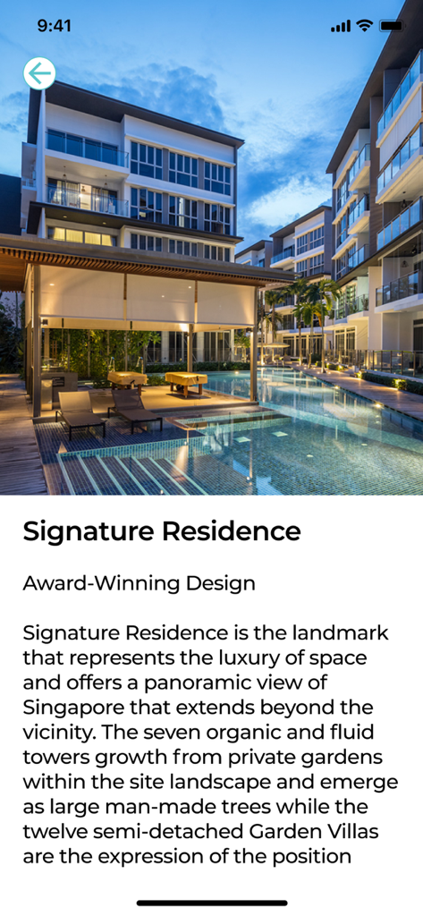 Luxury swimming pool and modern architecture of a condominium residence