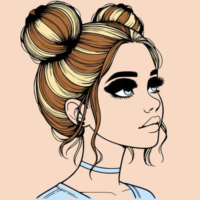 realistic girl with buns on the top of her head