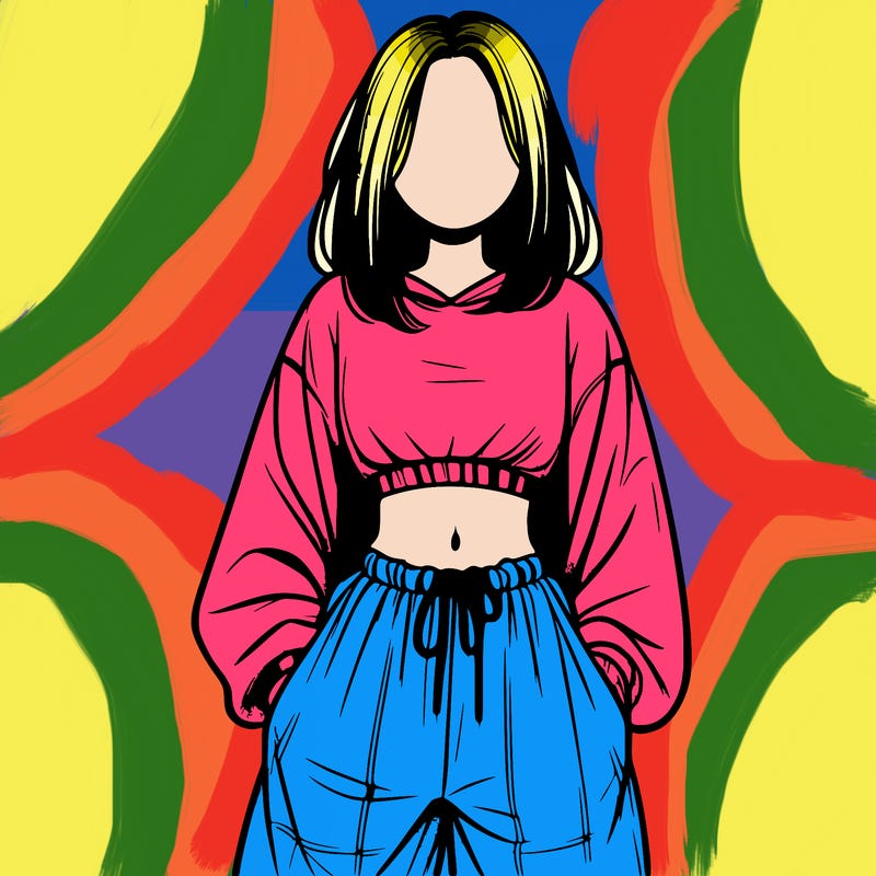 realistic girl faceless with baggy pants and a crop top