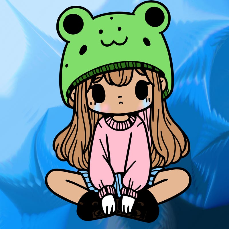 a girl wearing a frog hat and some frog socks
