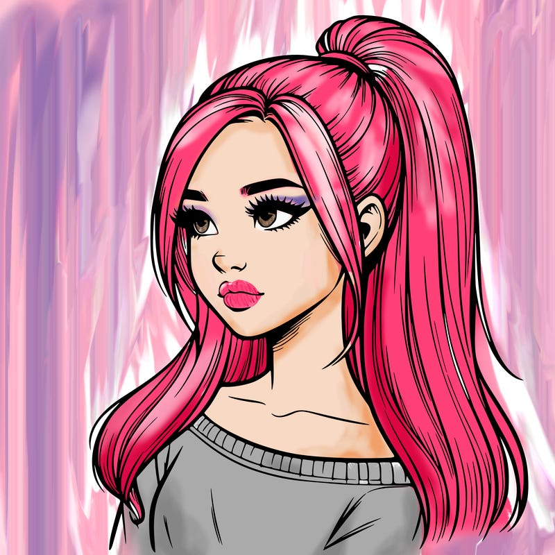 realistic girl with a high ponytail