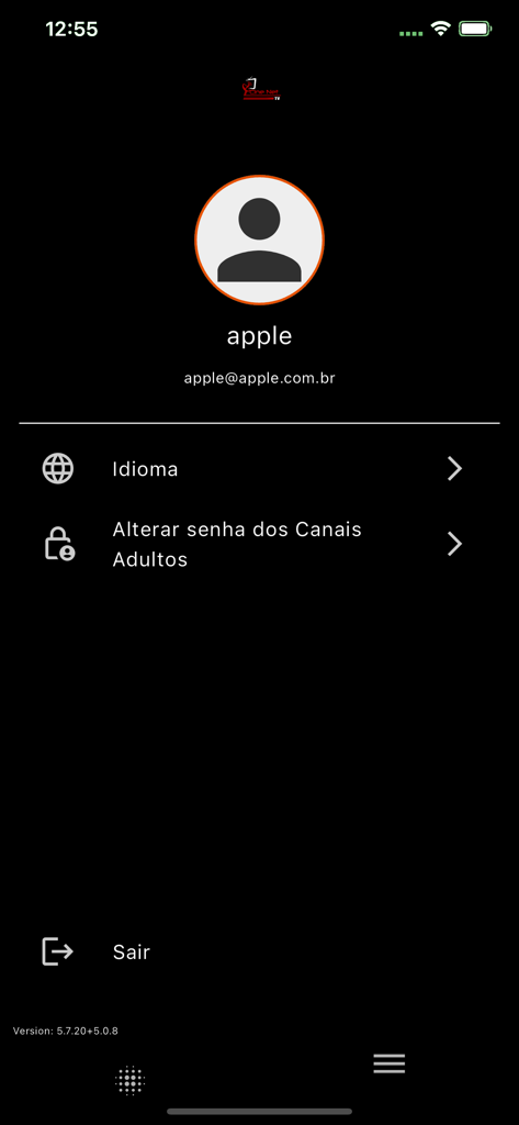 User profile screen of the Cine Net TV app featuring account information and settings in Portuguese