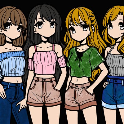 teen manga girls group of 4