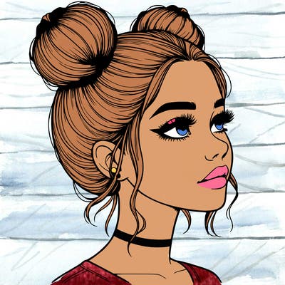 realistic girl with buns on the top of her head