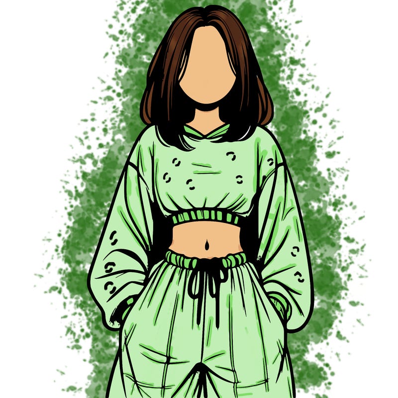 realistic girl faceless with baggy pants and a crop top