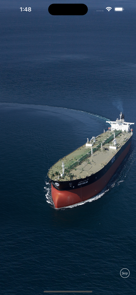 Aerial shot of the Dar Salwa oil tanker ship navigating across the blue ocean
