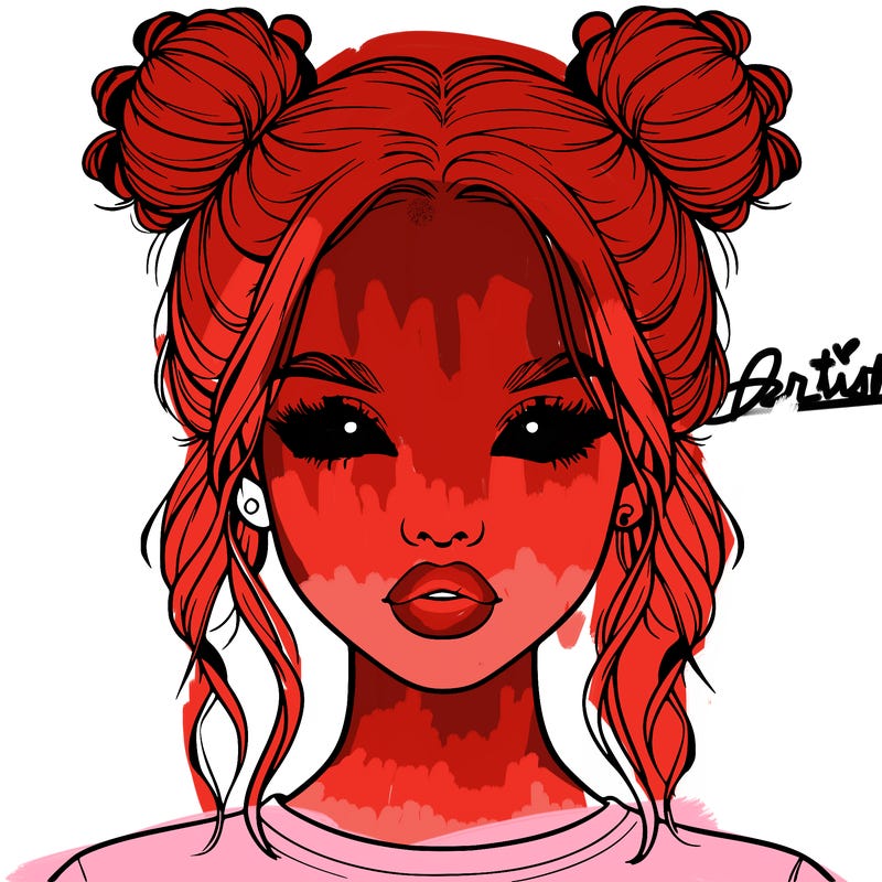 realistic girl with two buns in hair and lips