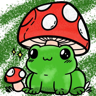 a cute frog with a mushroom hat