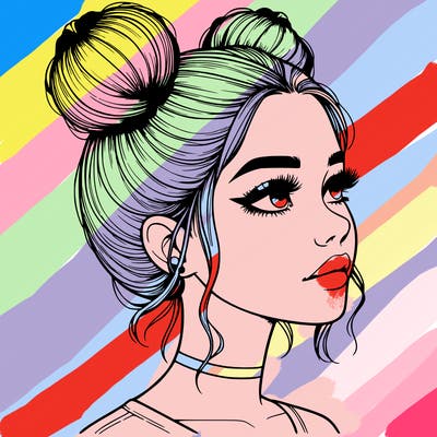 realistic girl with buns on the top of her head