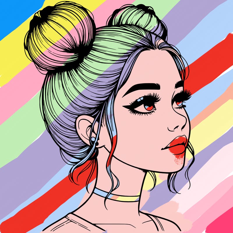 realistic girl with buns on the top of her head