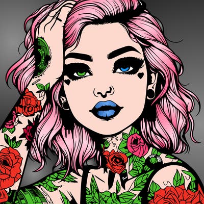 realistic girl with tattoos all over