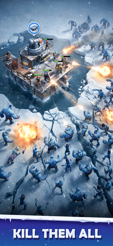 Ice Haven - Um grupo de sobreviventes em uma fortaleza de gelo flutuante se defendendo contra uma horda de zumbis azuis em um deserto congelado.