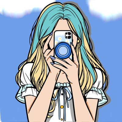 a realistic girl holding her phone taking pictures
