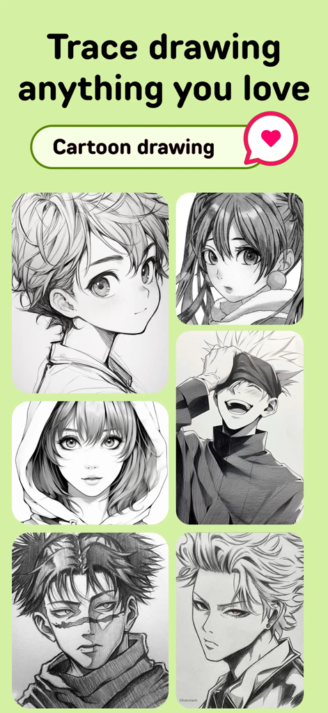 PicTrace: AR Drawing & Sketch - Uma coleção de modelos de personagens de anime e mangá para desenho de rastreamento por RA.