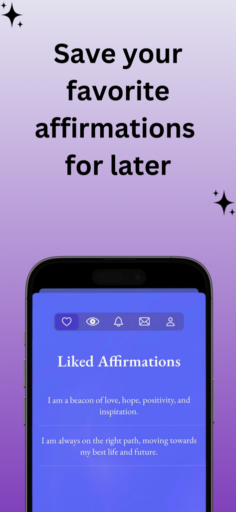 Manifest & Affirmations - Soul - Afirmaciones favoritas guardadas en la interfaz de la aplicación Soul