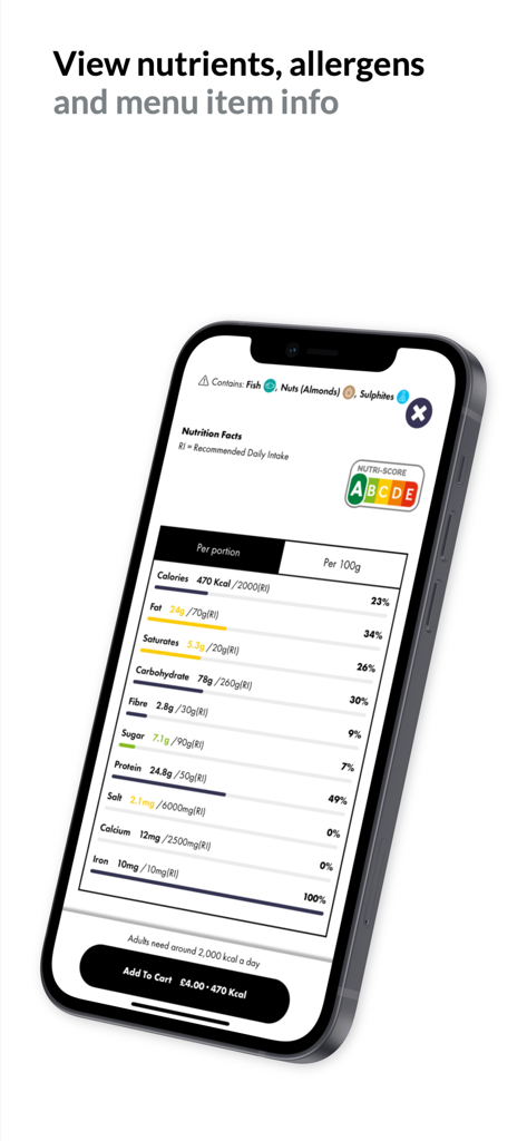 Canteen - Nutritional information and allergen details for a food item in the Canteen app