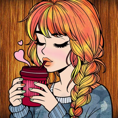 realistic girl drinking coffee