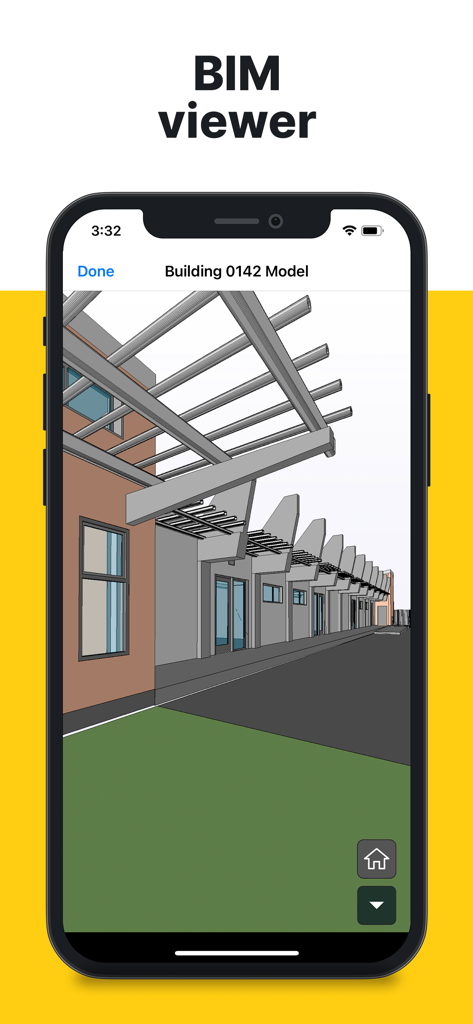Fieldwire - Construction App - Fieldwire app BIM viewer displaying a 3D construction building model on a smartphone