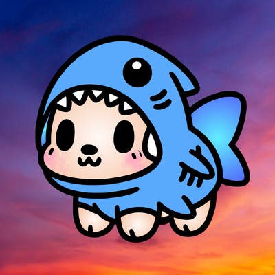 cute dog wearing a shark costume