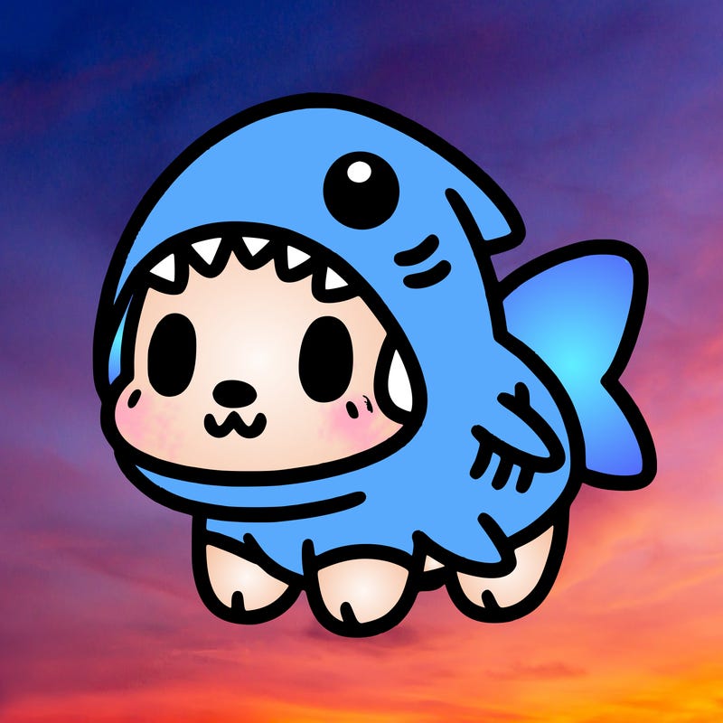 cute dog wearing a shark costume