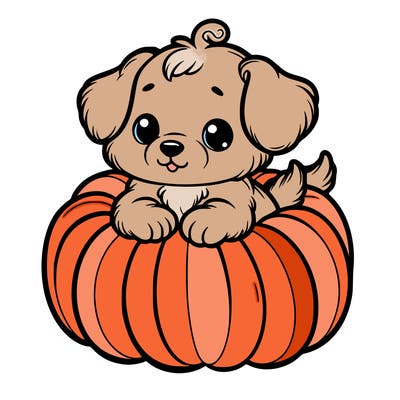 cute little puppy in a pumpkin
