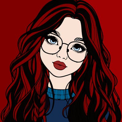 girl with long hair and freckles and glasses realistic