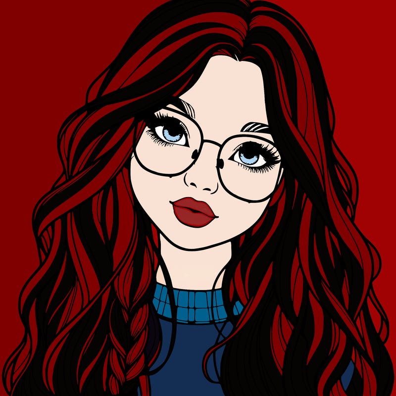 girl with long hair and freckles and glasses realistic