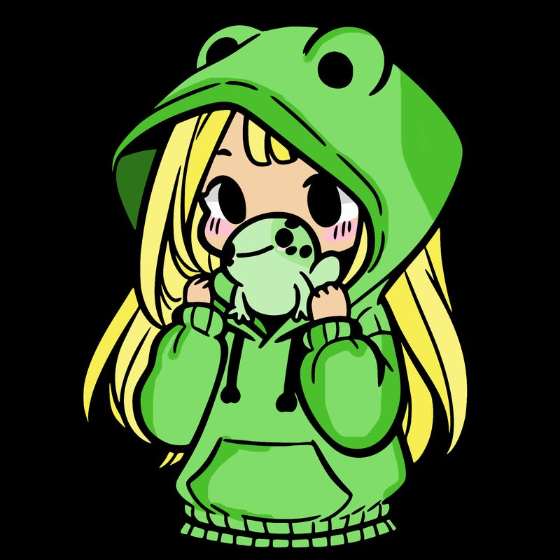 a girl holding a froggy hoodie