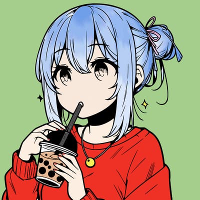manga character drinking boba