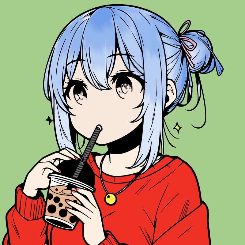 manga character drinking boba