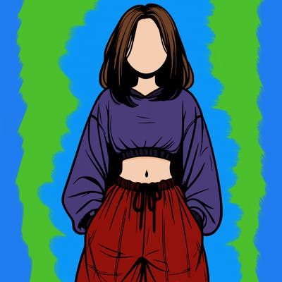 realistic girl faceless with baggy pants and a crop top
