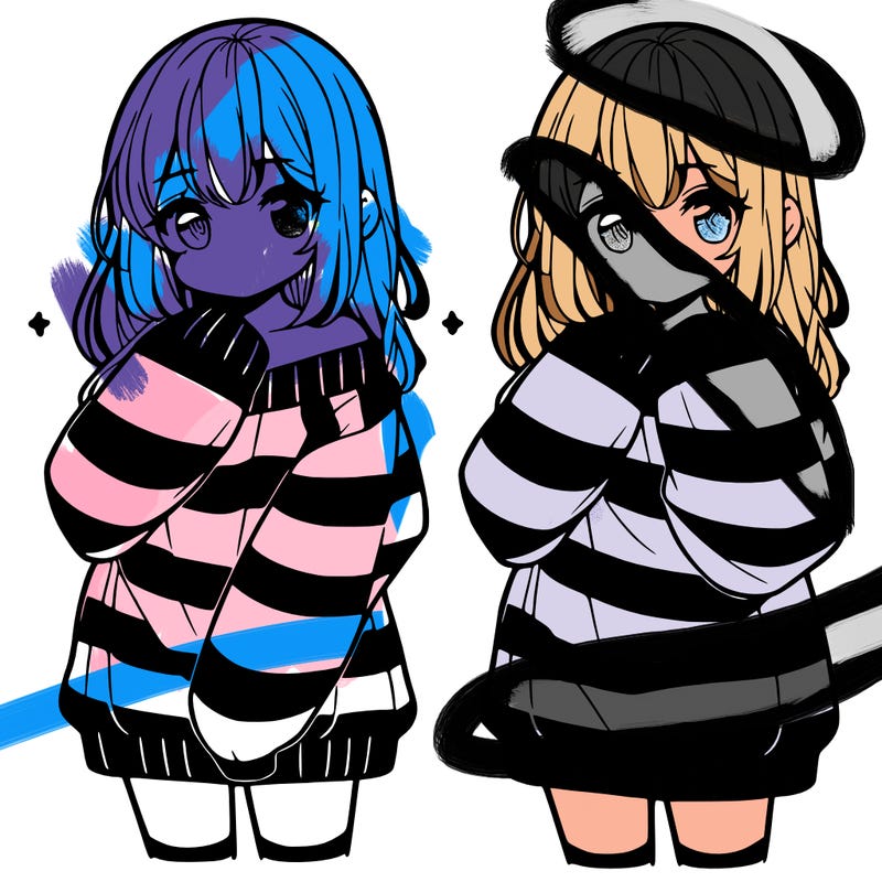 anime girl in a striped oversized sweater
