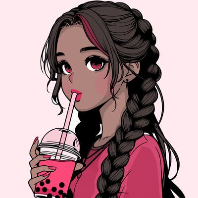 realistic girl with braided hair drinking boba
